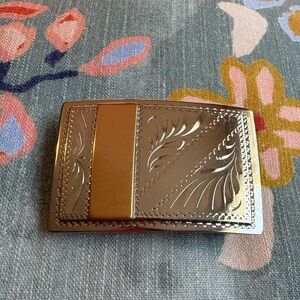 Decorative Silver-Tone Belt Buckle with Gold Accent